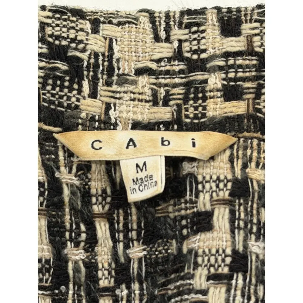 CAbi Womens tweed jacket in black and‎ ivory weave sz M quiet luxury workwear